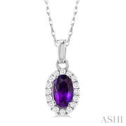 Oval Shape Amethyst & Halo Diamond Pendant Necklace