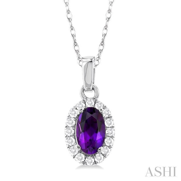 Oval Shape Amethyst & Halo Diamond Pendant Necklace