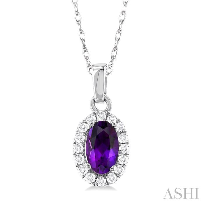 Oval Shape Amethyst & Halo Diamond Pendant Necklace