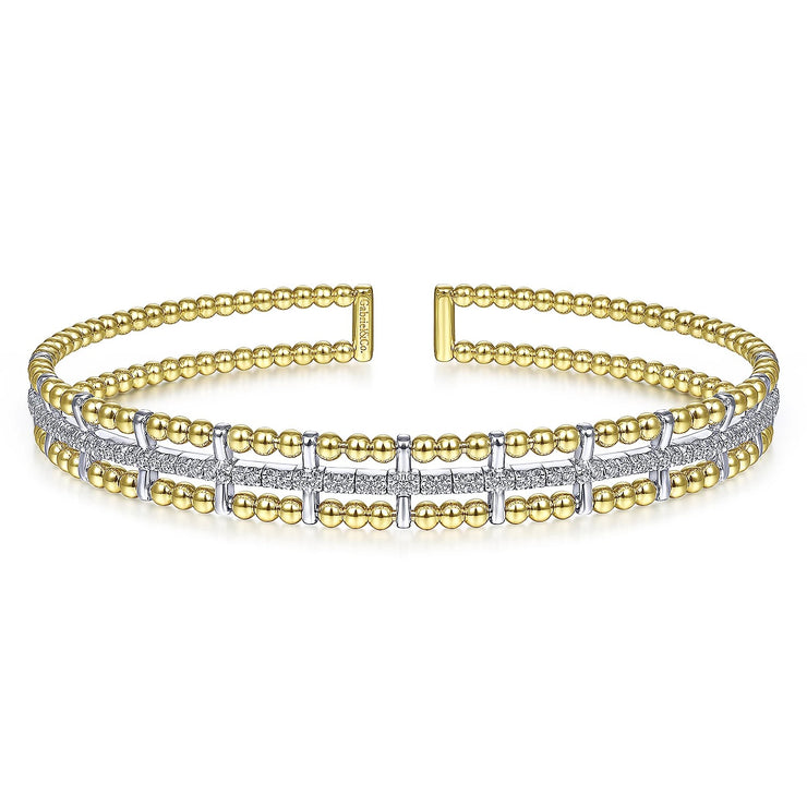 GABRIEL & CO - Yellow and White Gold Bujukan Cuff Bracelet with Inner Diamond Channel