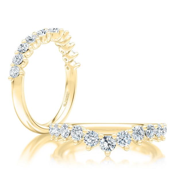 V-Curved Diamond Pavé Yellow Gold Wedding Band