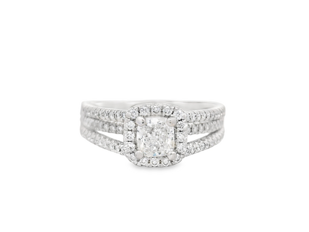3 Row Diamond Engagement Ring - 1/2 Ct Cushion Center