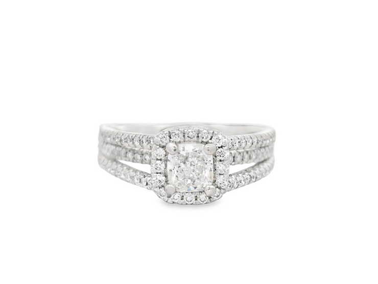 3 Row Diamond Engagement Ring - 1/2 Ct Cushion Center