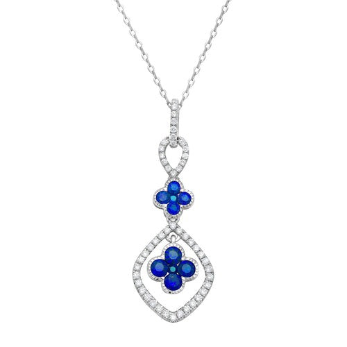 Sapphire & Diamond Clover Dangle Pendant