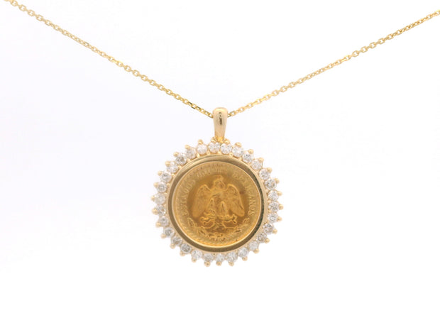 1945 Gold Dos Pesos Coin Pendant with Diamond Edge