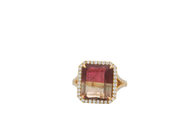 Bi Color Tourmaline & Diamond Ring