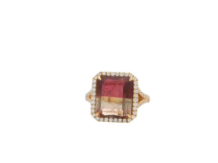 Bi Color Tourmaline & Diamond Ring