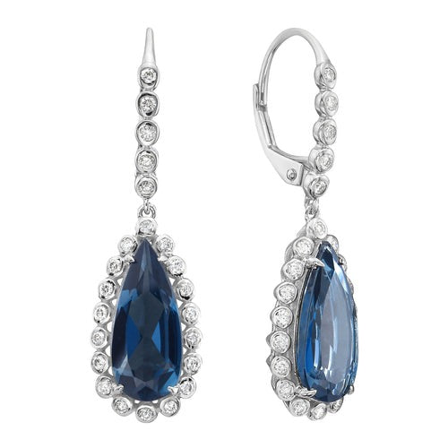 Blue Topaz & Diamond Dangle Earrings