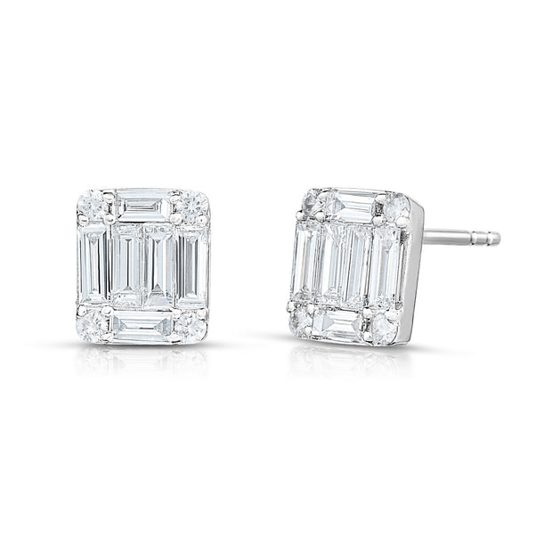URBAETIS - XL Emerald Diamond Cluster Stud Earrings