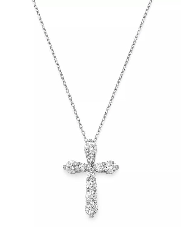 Shared Prong Graduated Diamond Cross Pendant Necklace