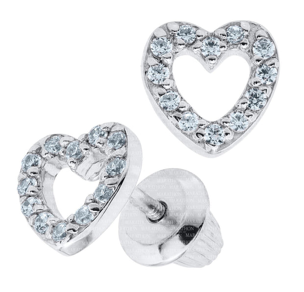 Sterling Silver Open Heart Cubic Zirconia Earrings