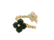 Black Onyx & Diamond Flower Bypass Ring