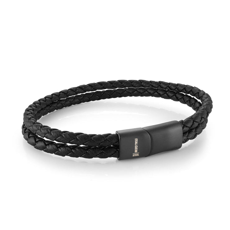 ITALGEM STEEL – BLACK LEATHER DOUBLE ROW BRACELET