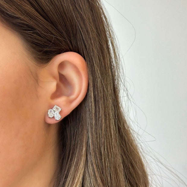 Multi Shape Diamond Cluster Stud Earrings