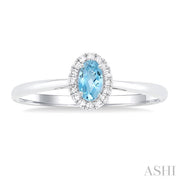 Oval Shape Aquamarine & Halo Diamond Fashion Ring