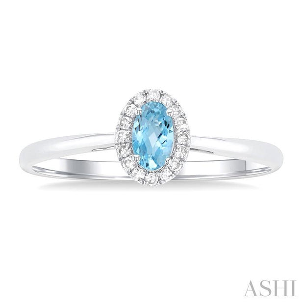 Oval Shape Aquamarine & Halo Diamond Fashion Ring