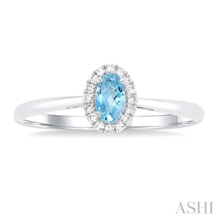 Oval Shape Aquamarine & Halo Diamond Fashion Ring