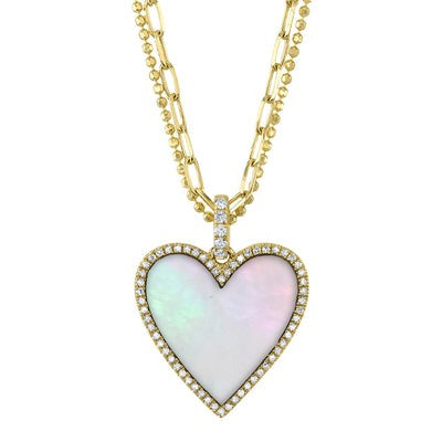 Shy Creation - Mother Of Pearl & Diamond Heart Necklace
