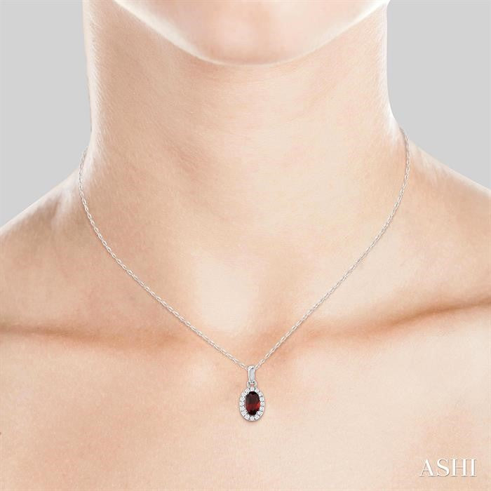 Oval Shape Garnet & Halo Diamond Pendant