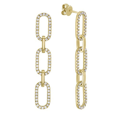Diamond Paperclip Link Dangle Earrings