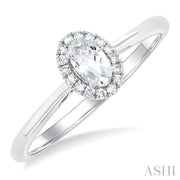 Oval Shape White Topaz & Halo Diamond Ring