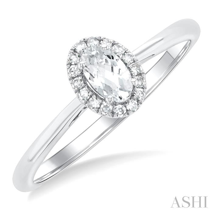 Oval Shape White Topaz & Halo Diamond Ring