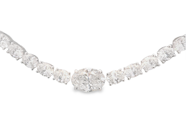 Oval Diamond Half Tennis Necklace - 13 1/2 Ct