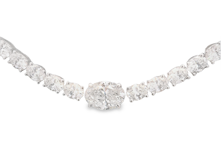 Oval Diamond Half Tennis Necklace - 13 1/2 Ct