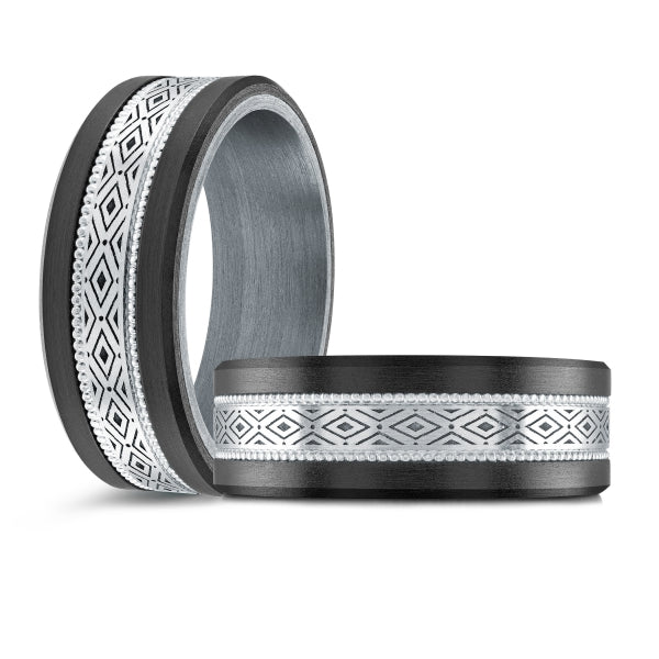 BLACK CARBON FIBER, GOLD & TANTALUM MARDINI WEDDING BAND