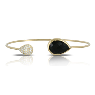 Black Onyx & Diamond Yellow Gold Bangle Bracelet