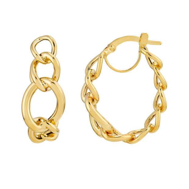 Yellow Gold Tube Link Hoop Earrings