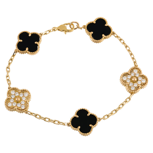Black Onyx & Diamond Clover Bracelet