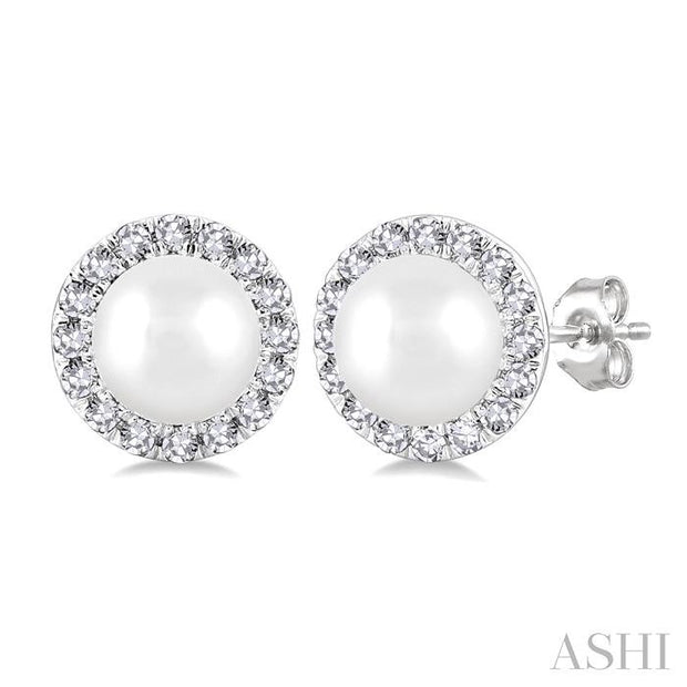 Pearl & Halo Diamond Stud Earrings