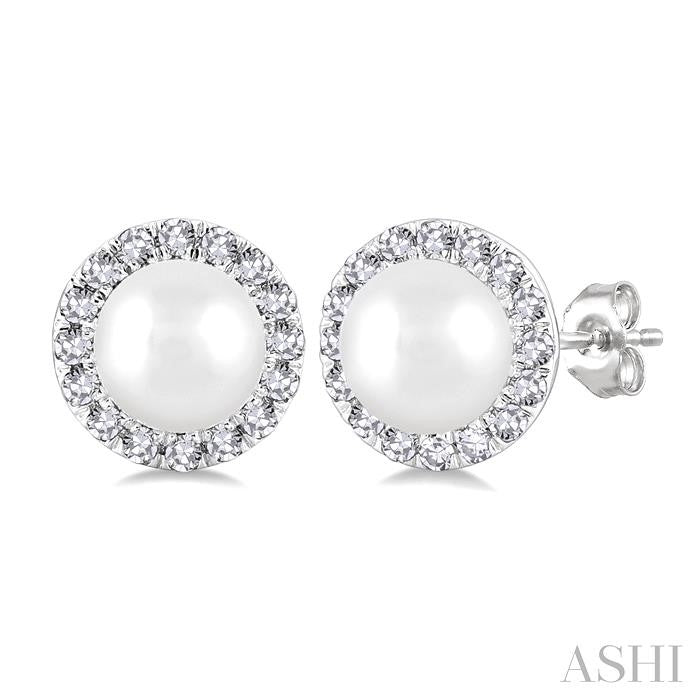 Pearl & Halo Diamond Stud Earrings