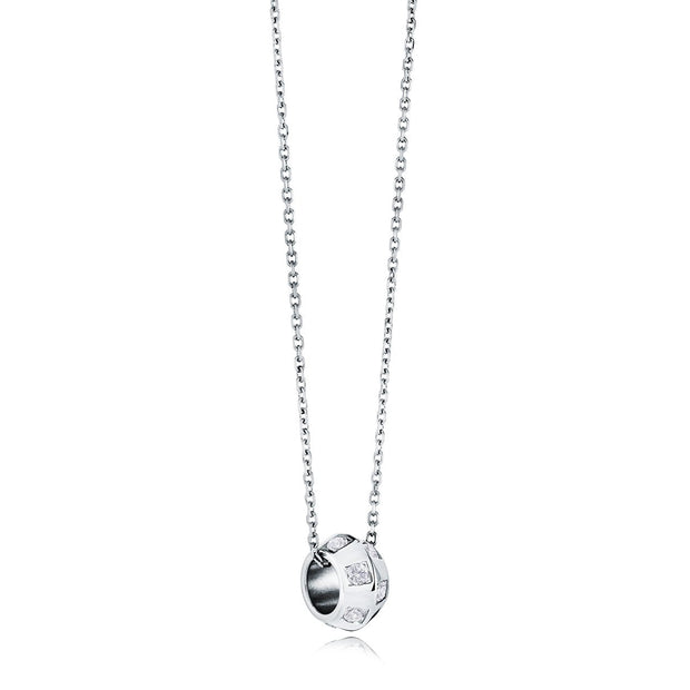 Italgem - Stainless Steel With White Cz Bead Necklace 18"