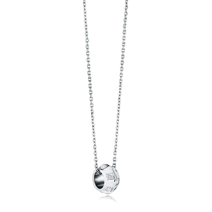 Italgem - Stainless Steel With White Cz Bead Necklace 18"