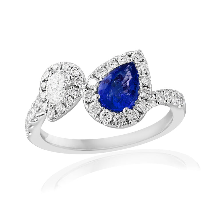 Pear Shaped Sapphire & Diamond Two Stone Ring