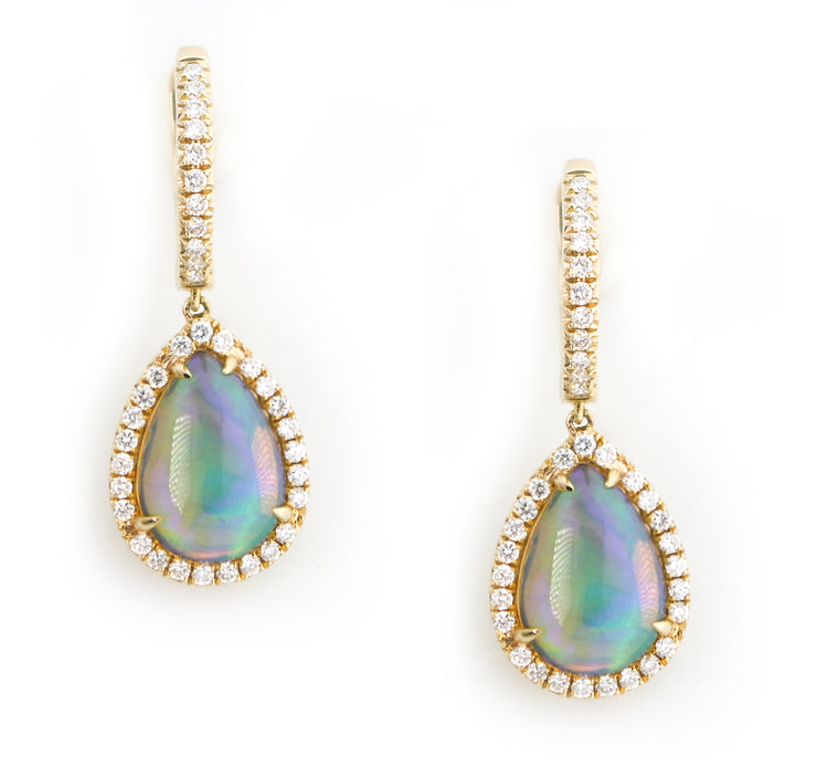 Opal And Diamond Dangle Earrings