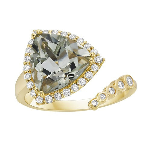 Mint Green Quartz & Diamond Bypass Ring