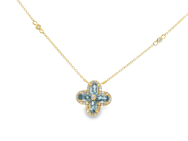 Aquamarine & Diamond Clover Pendant