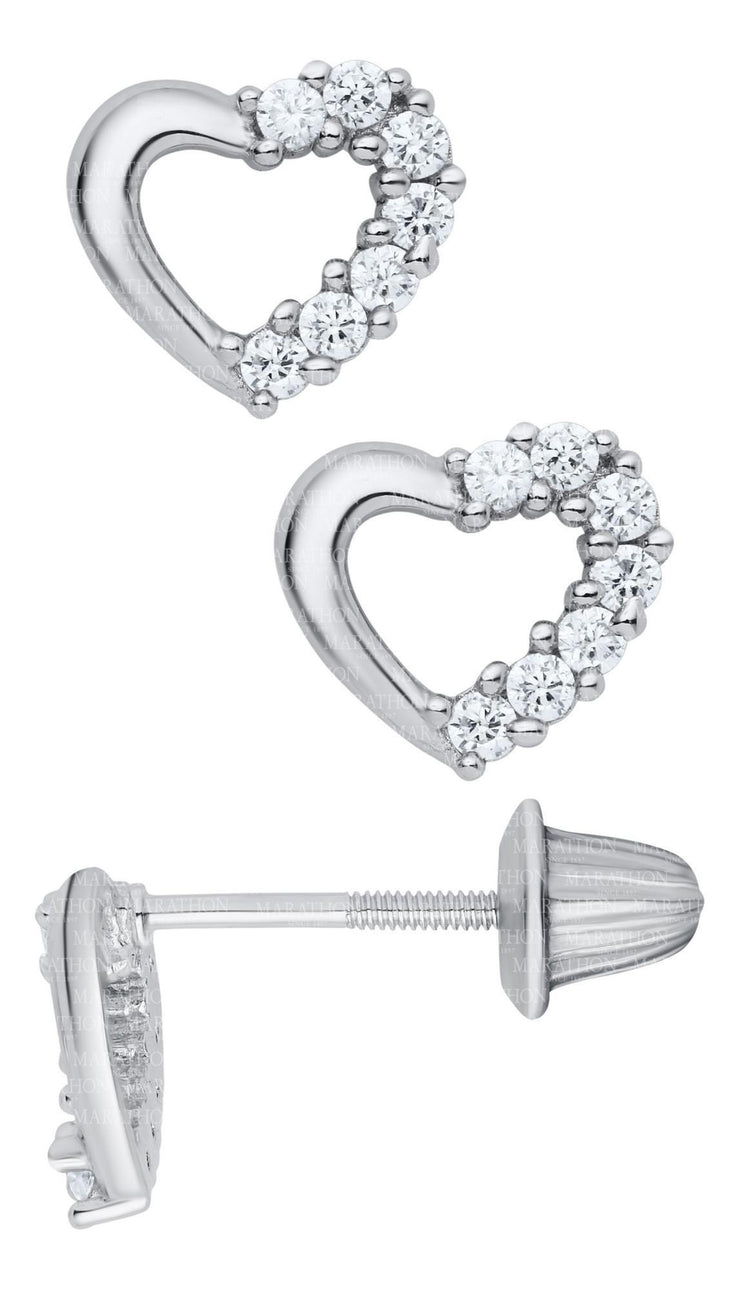 CUBIC ZIRCONIA OPEN HEART POST EARRINGS