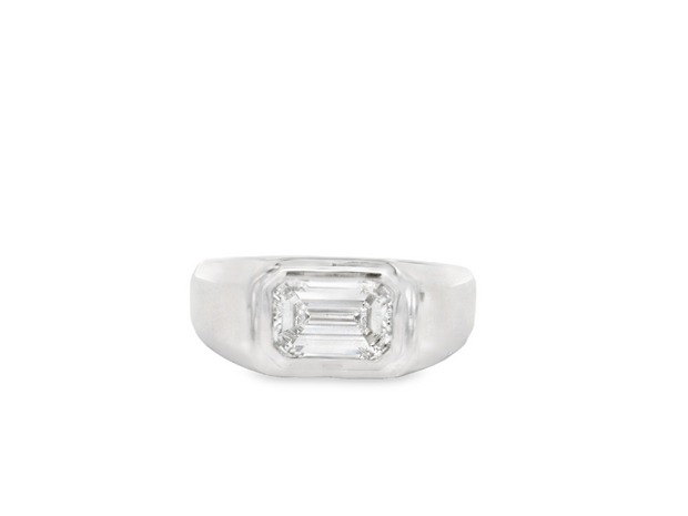 East West Emerald Diamond Ring - 2 Ct