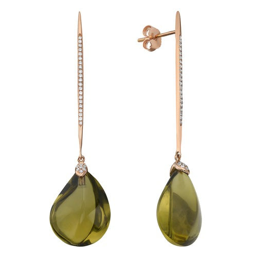 Olive Quartz & Diamond Dangle Earrings
