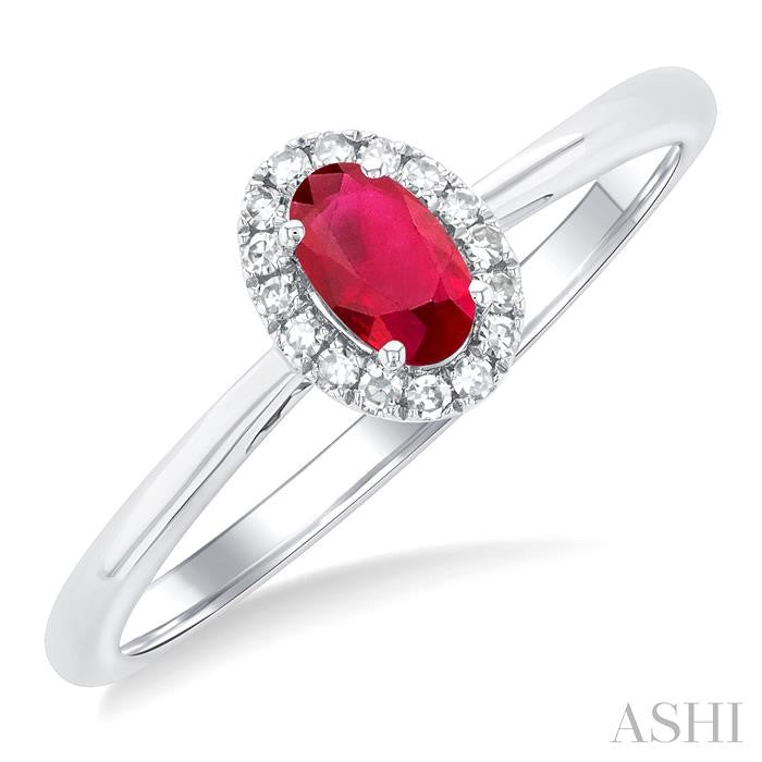 Oval Shape Ruby & Halo Diamond Ring
