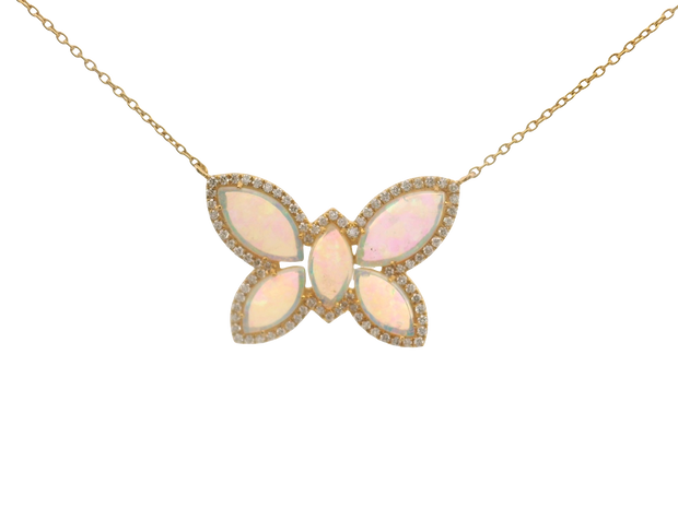 Opal & Diamond Butterfly Pendant