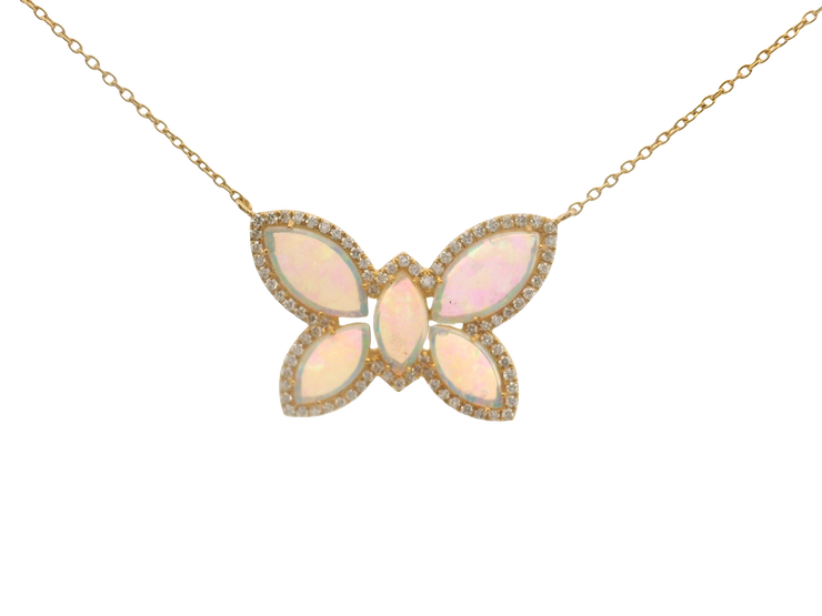 Opal & Diamond Butterfly Pendant