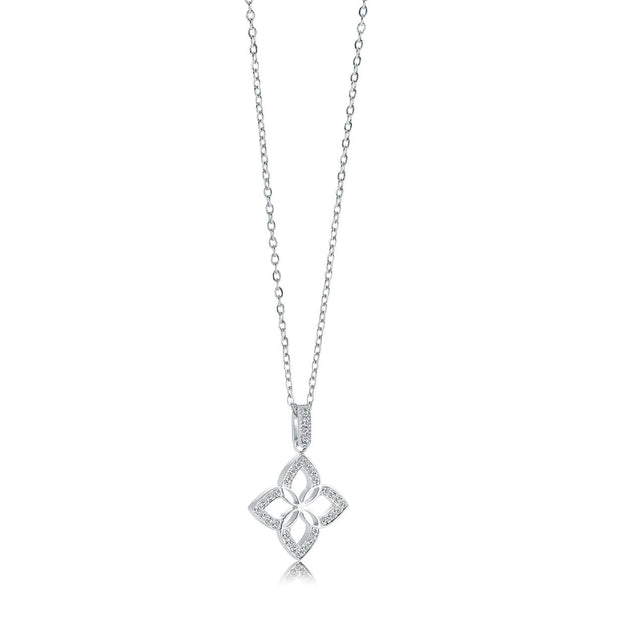 Italgem - Stainless Steel CZ Lucky Flower Pendant Necklace 18"