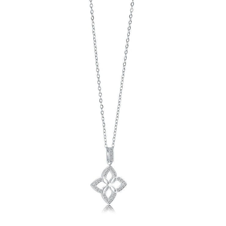 Italgem - Stainless Steel CZ Lucky Flower Pendant Necklace 18"