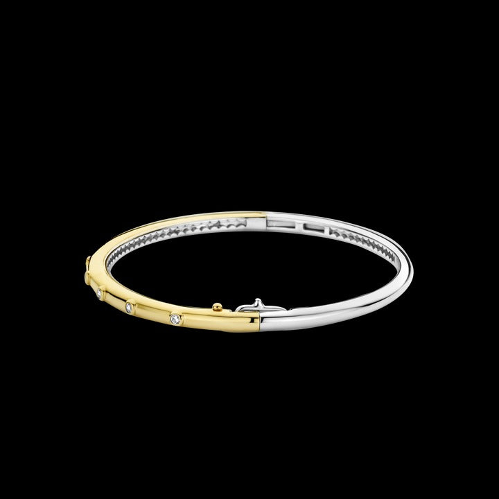 TI SENTO - TWO TONE BANGLE BRACELET WITH CRYSTALS