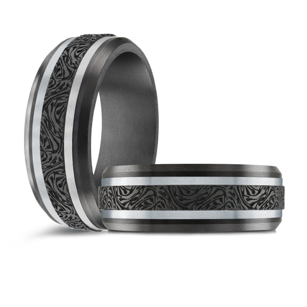 BLACK ZIRCONIUM, GOLD & CARBON FIBER MARDINI WEDDING BAND